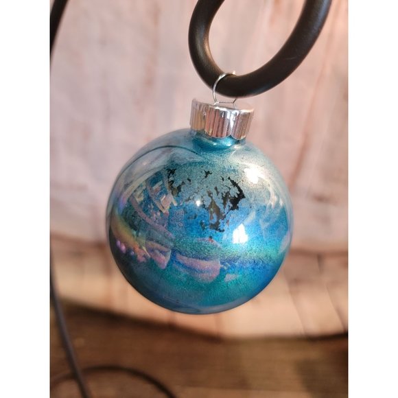 Holographic blue shiny glitter ball glass ornament Xmas decor - Picture 2 of 5